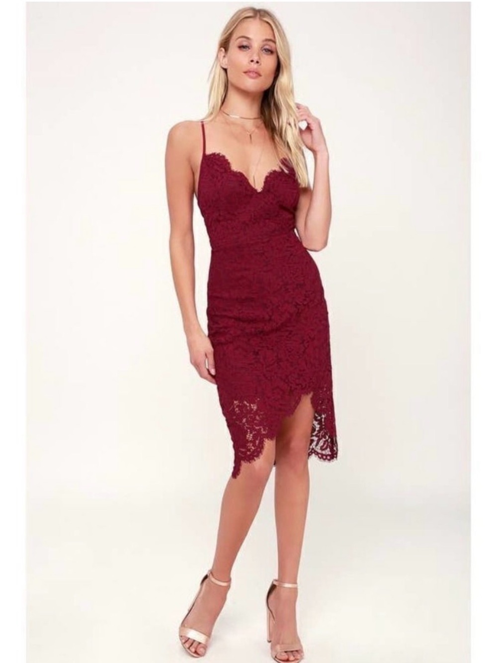 Lulu's Wine Lace Bodycon Dress